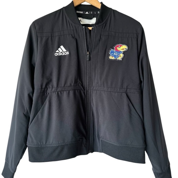 Women's Adidas Black Kansas Jayhawks Sideline Travel Woven Full-Zip Jacket - Picture 2 of 13